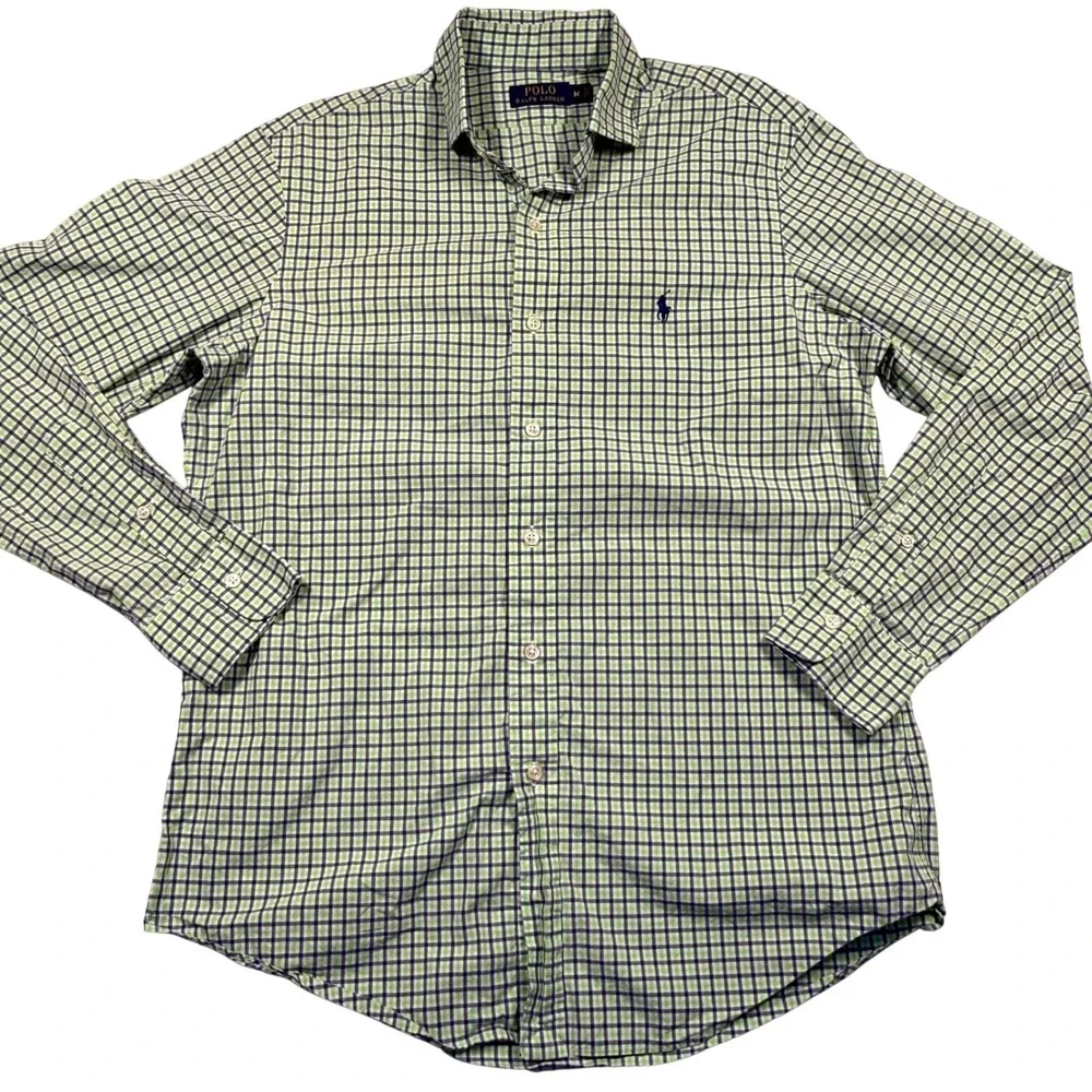 Polo Ralph Lauren Button Down Shirt Mens M Green Gingham Check Plaid Cotton Prep